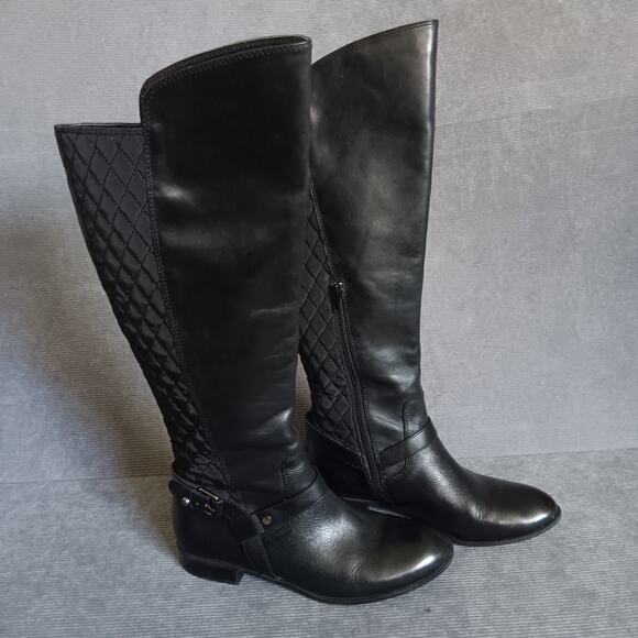 Ann Klein Iflex Black Leather Riding Boots With Quilted Back 8.5M - Picture 3 of 7